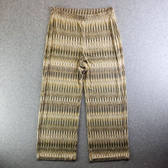 Chicos Travelers Pants Womens 1 Medium Yellow Striped Pull On Slinky Wide Leg - Picture 1 of 14